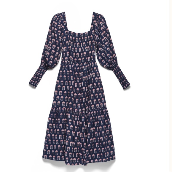 NWT Ophelia & Indigo Lulu Dress Navy Hydrangea Block Print - Picture 7 of 9